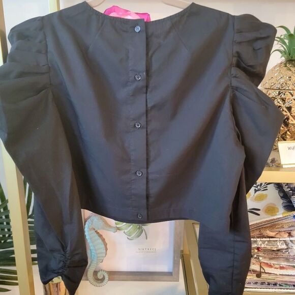 Vestique Crop Puff Sleeve Statement Top in Black - Size Large Long/3/4's sleeve! - Picture 4 of 6
